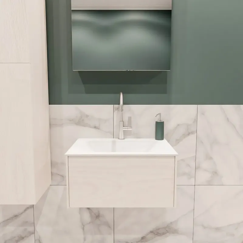 Op = Op Zaro Lush badmeubel 60cm underlayment met 1 lade en solid surface wastafel met kraangat
