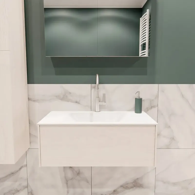Populair Zaro Lush badmeubel 80cm underlayment met 1 lade en solid surface wastafel met kraangat