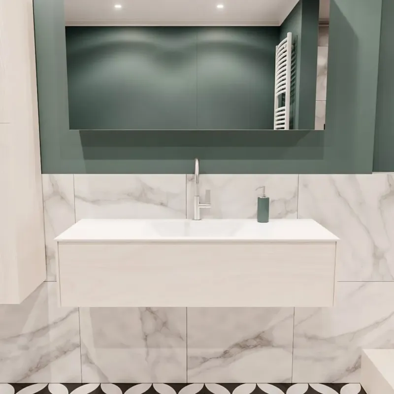 Voordeelprijs Zaro Lush badmeubel 120cm underlayment met 1 lade en solid surface wastafel met kraangat