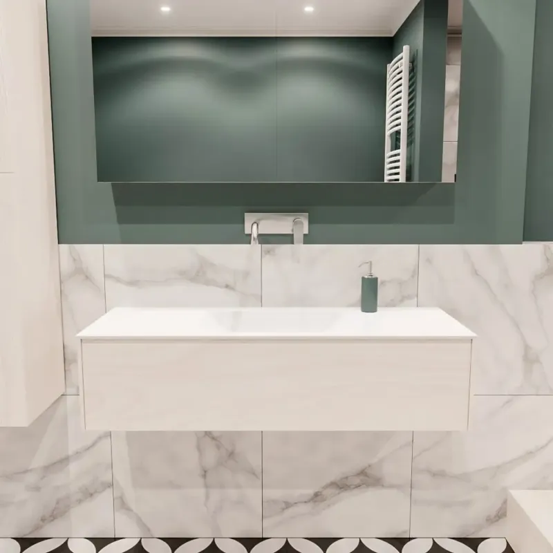 Alleen Vandaag Zaro Lush badmeubel 120cm underlayment met 1 lade en solid surface wastafel zonder kraangat