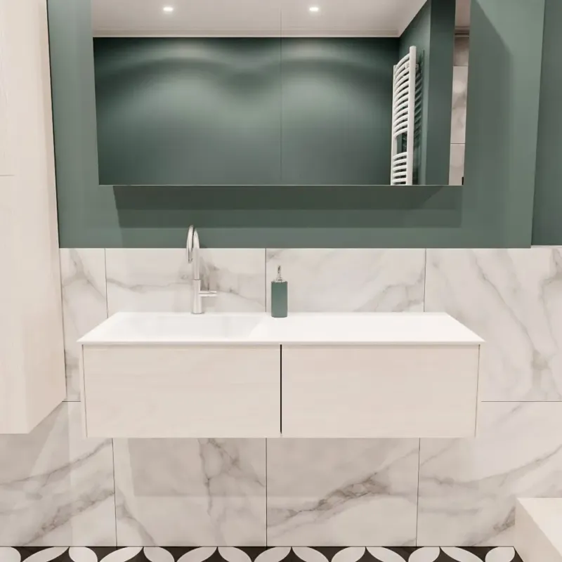 Zaro Lush badmeubel 120cm underlayment met 2 lades en solid surface wastafel links met kraangat Aanbieding