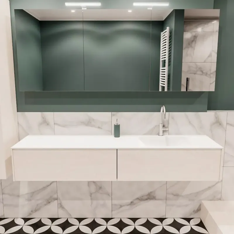 Rechtstreeks Van De Fabrikant Zaro Lush badmeubel 180cm underlayment met 2 lades en solid surface wastafel rechts met kraangat