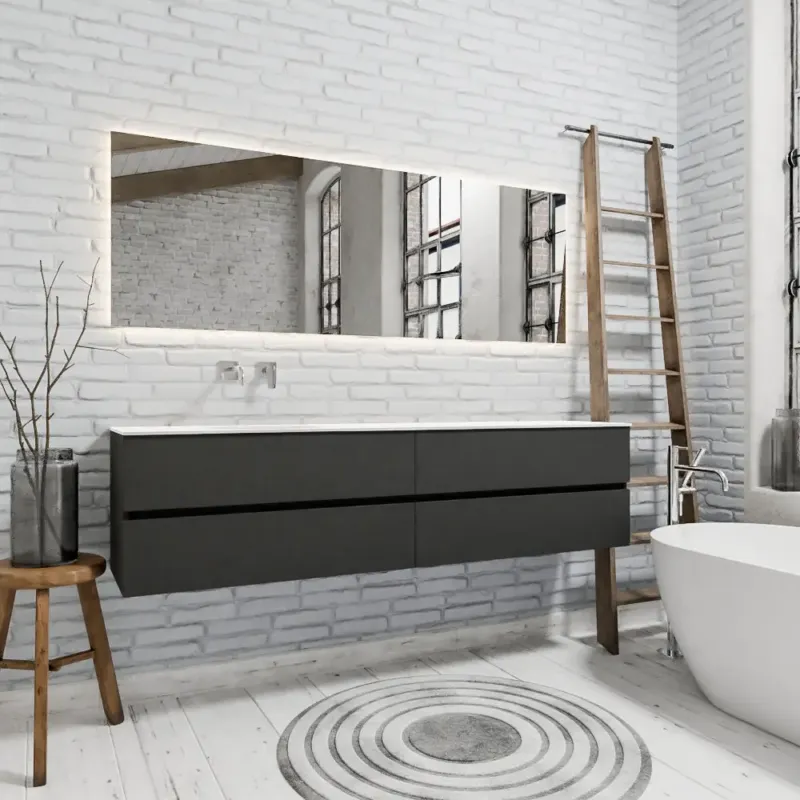 Zaro Sevilla Solid Surface badmeubel 200cm mat antraciet zonder kraangat spoelbak links met 4 lades Lage Kosten
