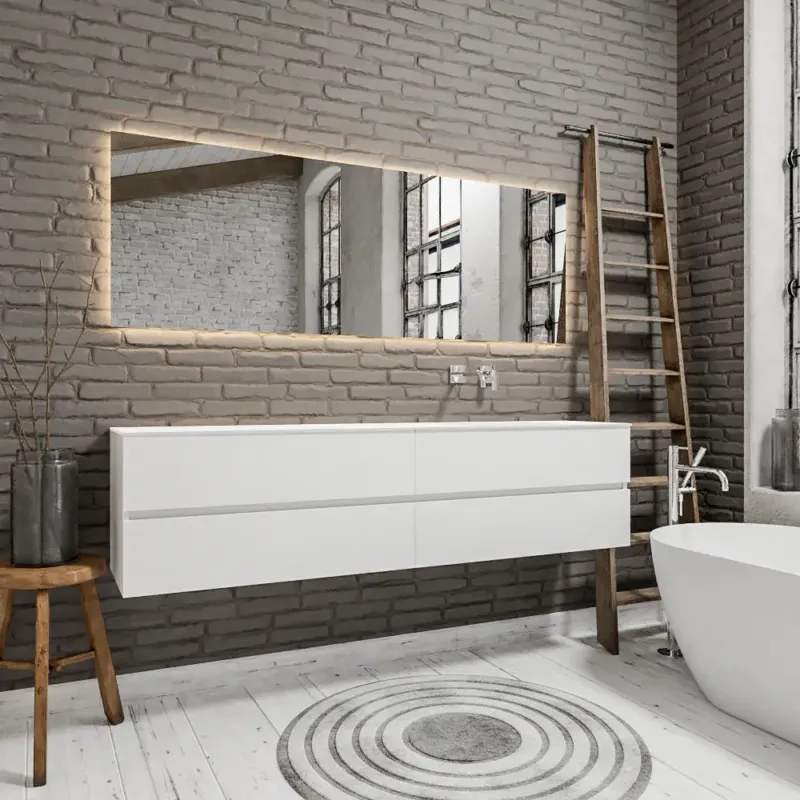Dagaanbieding Zaro Valencia Solid Surface badmeubel 200cm mat wit zonder kraangat spoelbak rechts met 4 lades
