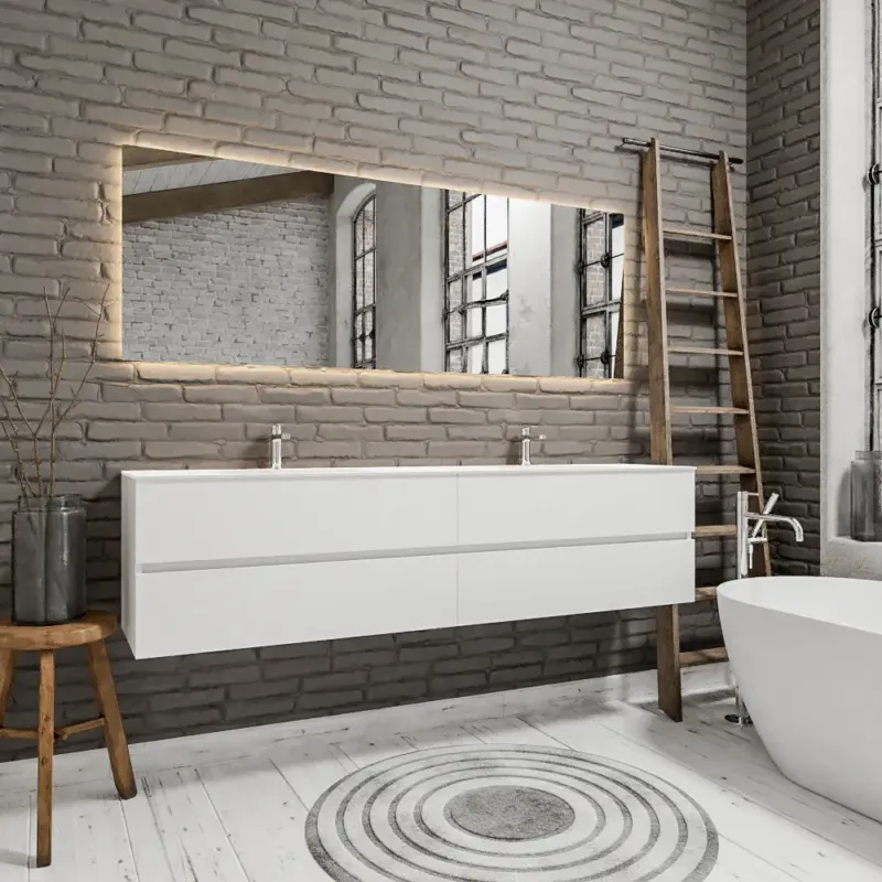 Zaro Valencia Solid Surface badmeubel 200cm mat wit 2 kraangaten dubbele spoelbak met 4 lades Seizoensaanbieding