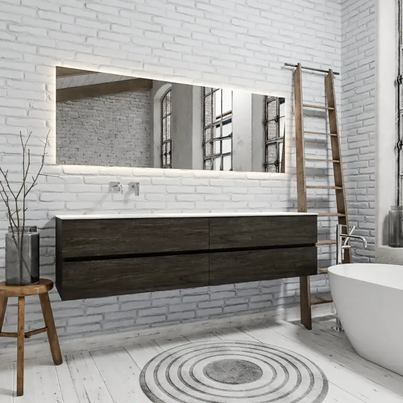 Zaro Sevilla Solid Surface badmeubel 200cm Wood dark brown zonder kraangat spoelbak links met 4 lades Beste Prijs