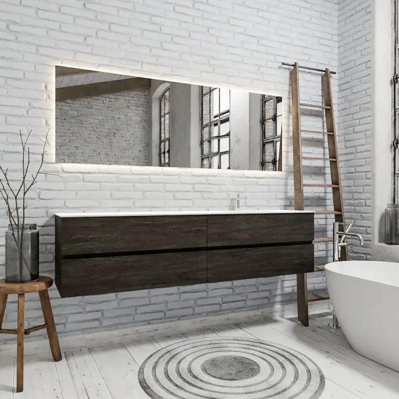 Zaro Valencia Solid Surface badmeubel 200cm Wood dark brown 1 kraangat spoelbak rechts met 4 lades Favoriet