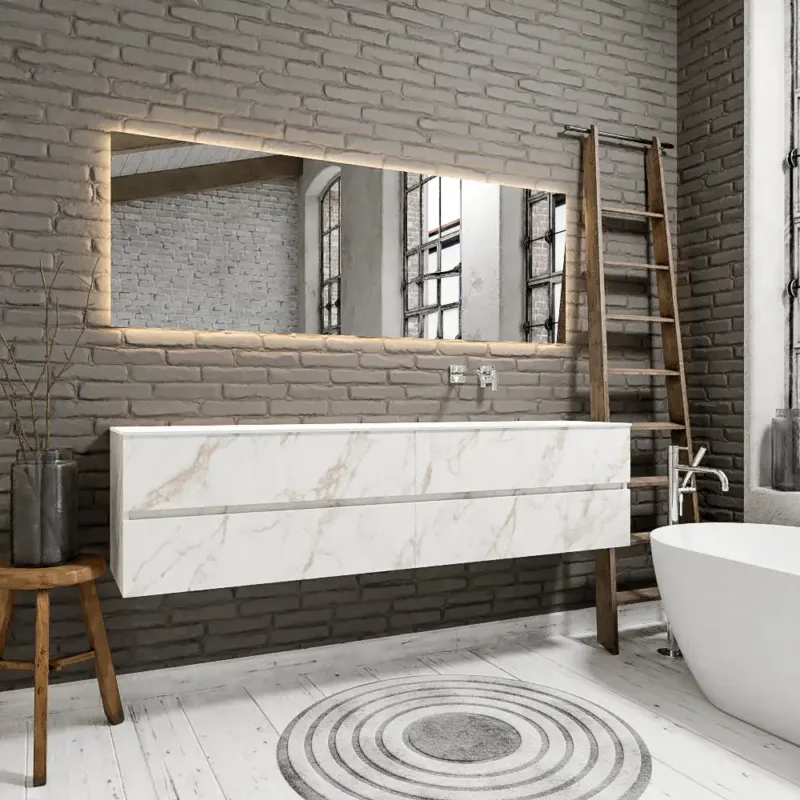 Zaro Sevilla Solid Surface badmeubel 200cm mat carrara mat zonder kraangat spoelbak rechts met 4 lades Veilige Betaling