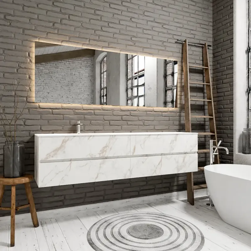 Zaro Sevilla Solid Surface badmeubel 200cm mat carrara mat 1 kraangat spoelbak links met 4 lades Beperkt Aanbod