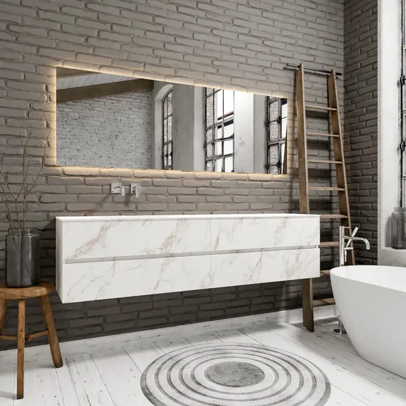 Zaro Valencia Solid Surface badmeubel 200cm mat carrara mat zonder kraangat spoelbak links met 4 lades Koop Vandaag