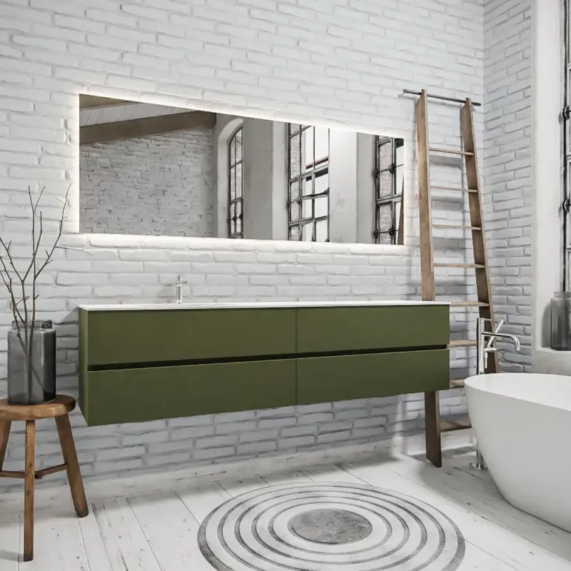 Zaro Valencia Solid Surface badmeubel 200cm mat army groen 1 kraangat spoelbak links met 4 lades Meest Verkocht