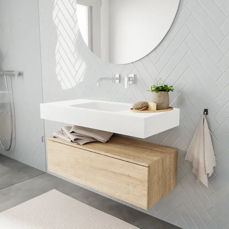 Populair Zaro ALAN vrijhangende wastafel 100cm met wasbak Enkel midden en onderkast in kleur washed oak 1 lade(s)