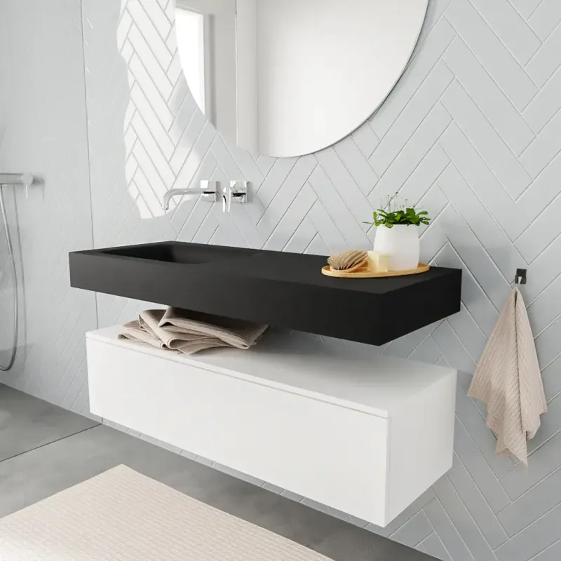 Zaro ALAN vrijhangende wastafel 120cm met wasbak Enkel links en onderkast in kleur Wit mat 1 lade(s) Bestseller