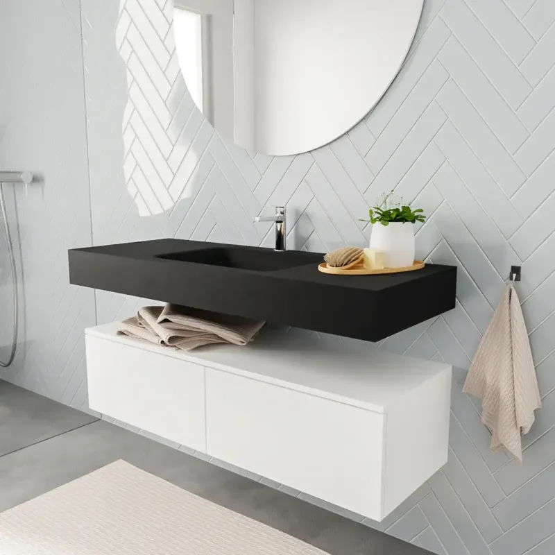 Zaro ALAN vrijhangende wastafel 120cm met wasbak Enkel midden en onderkast in kleur Wit mat 2 lade(s) Bestseller