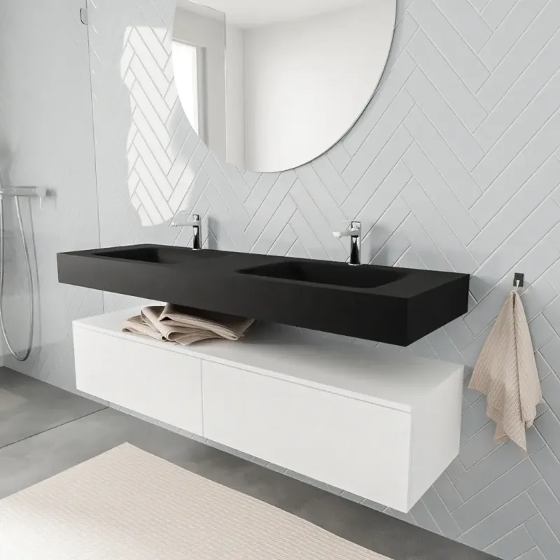 Nieuw Zaro ALAN vrijhangende wastafel 150cm met wasbak dubbel en onderkast in kleur Wit mat 2 lade(s)
