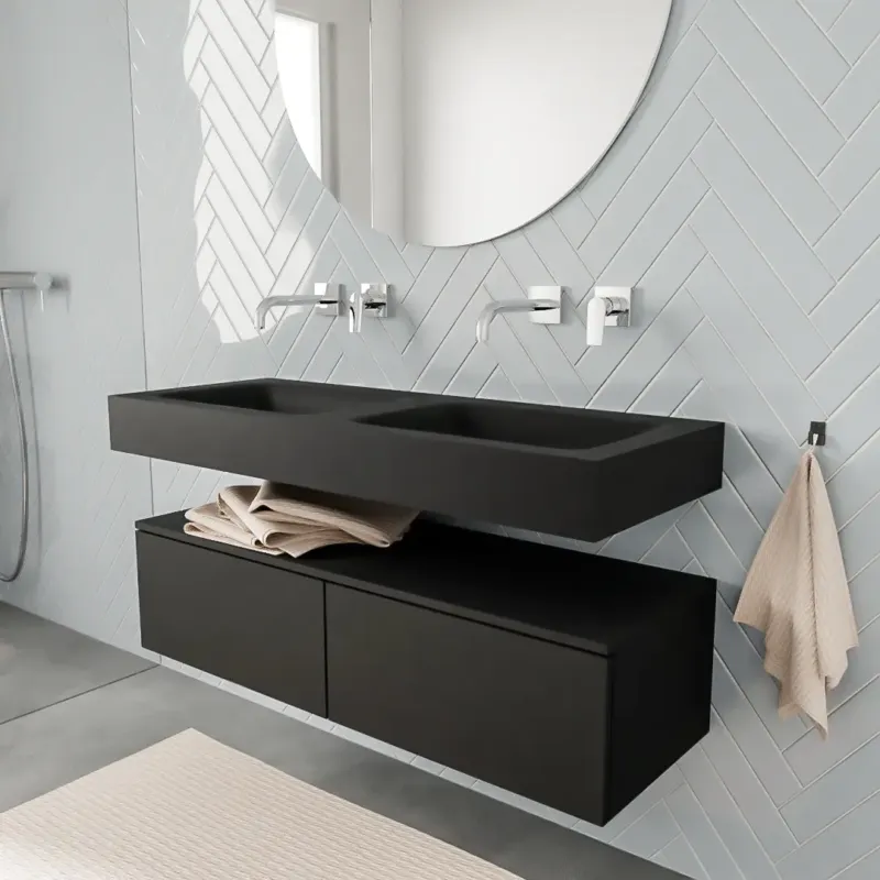 Nieuw Zaro ALAN vrijhangende wastafel 120cm met wasbak dubbel en onderkast in kleur Zwart mat 2 lade(s)