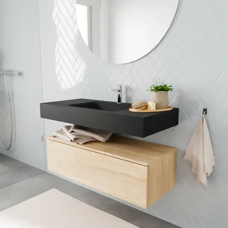 Zaro ALAN vrijhangende wastafel 100cm met wasbak Enkel midden en onderkast in kleur washed oak 1 lade(s) Must-Have