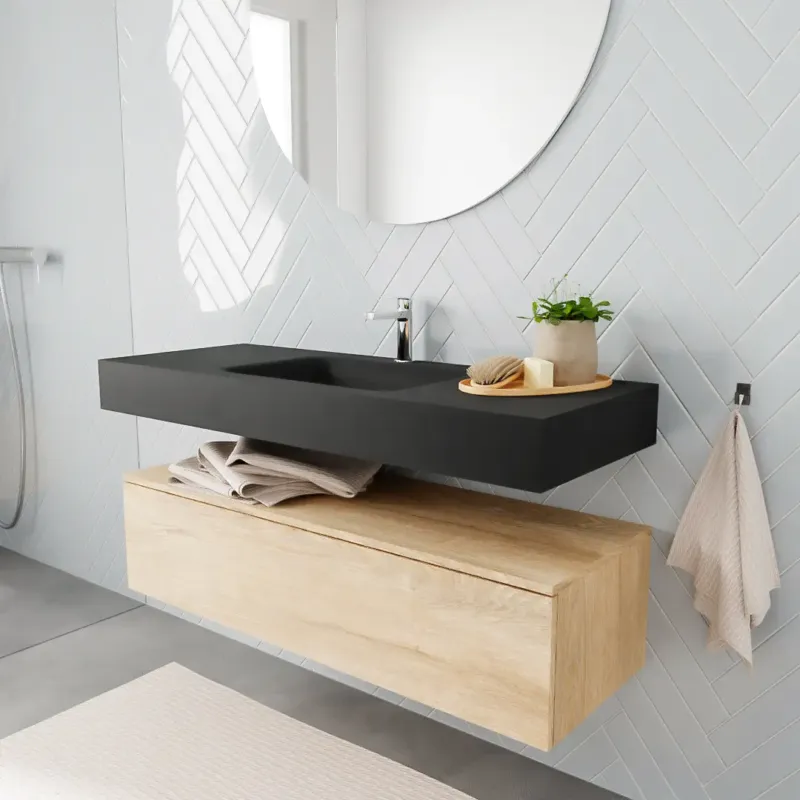 Dagaanbieding Zaro ALAN vrijhangende wastafel 120cm met wasbak Enkel midden en onderkast in kleur washed oak 1 lade(s)