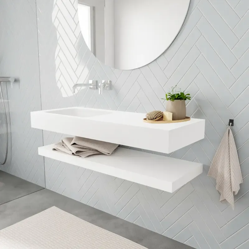 Zaro ALAN vrijhangende wastafel 120cm met wasbak Enkel links en solid suface planchet in kleur Wit mat 0 lade(s) Seizoensaanbieding