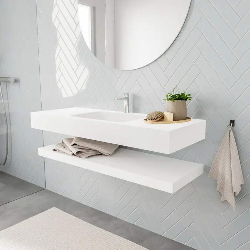 Bestseller Zaro ALAN vrijhangende wastafel 120cm met wasbak Enkel midden en solid suface planchet in kleur Wit mat 0 lade(s)