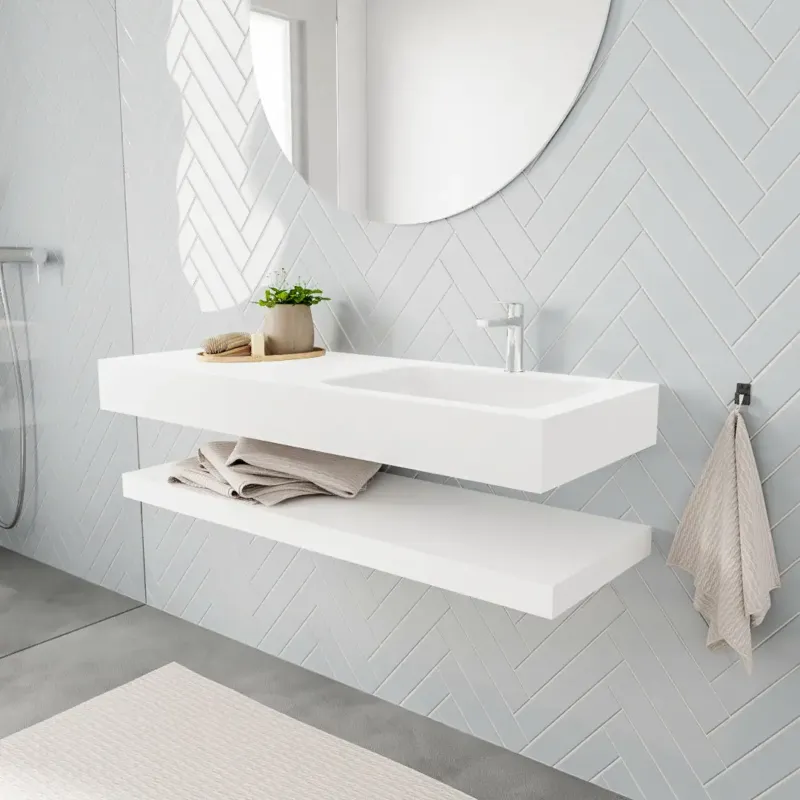 Zaro ALAN vrijhangende wastafel 120cm met wasbak Enkel rechts en solid suface planchet in kleur Wit mat 0 lade(s) Seizoensaanbieding