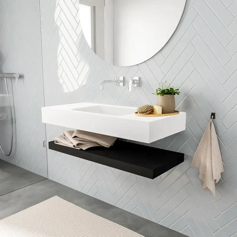 Aanbieding Zaro ALAN vrijhangende wastafel 100cm met wasbak Enkel midden en solid suface planchet in kleur Zwart mat 0 lade(s)