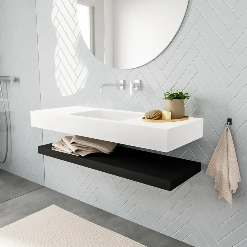 Zaro ALAN vrijhangende wastafel 120cm met wasbak Enkel midden en solid suface planchet in kleur Zwart mat 0 lade(s) Lage Kosten