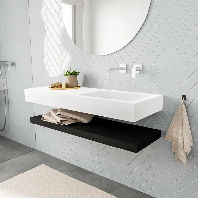 Zaro ALAN vrijhangende wastafel 120cm met wasbak Enkel rechts en solid suface planchet in kleur Zwart mat 0 lade(s) Rechtstreeks Van De Fabrikant