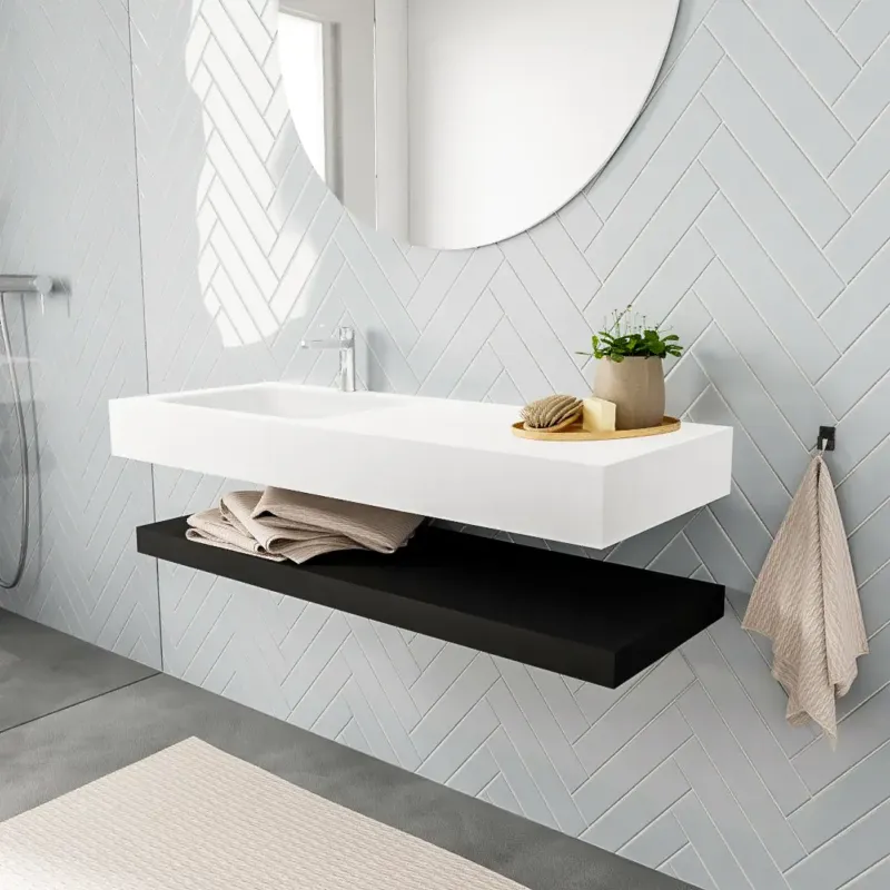 Dagaanbieding Zaro ALAN vrijhangende wastafel 120cm met wasbak Enkel links en solid suface planchet in kleur Zwart mat 0 lade(s)