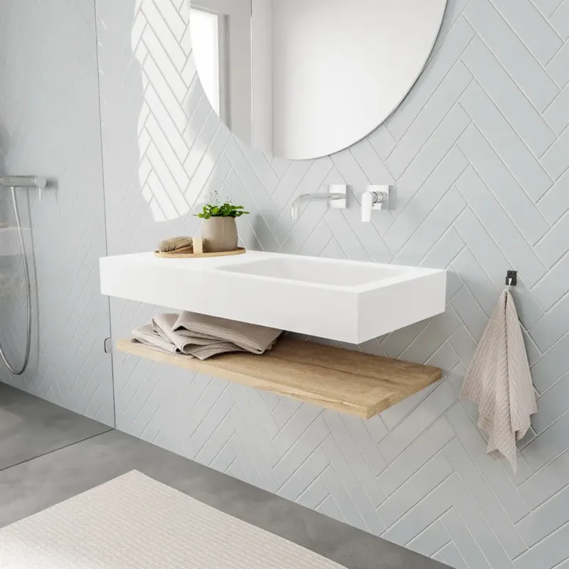 Zaro ALAN vrijhangende wastafel 100cm met wasbak Enkel rechts en planchet in kleur washed oak 0 lade(s) Actieprijs