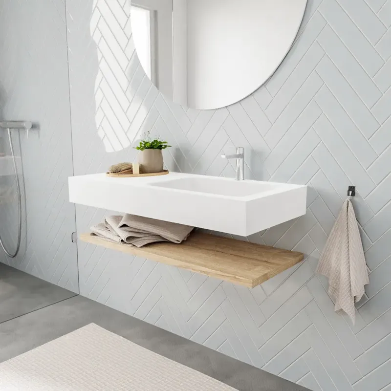 Beperkte Voorraad Zaro ALAN vrijhangende wastafel 100cm met wasbak Enkel rechts en planchet in kleur washed oak 0 lade(s)