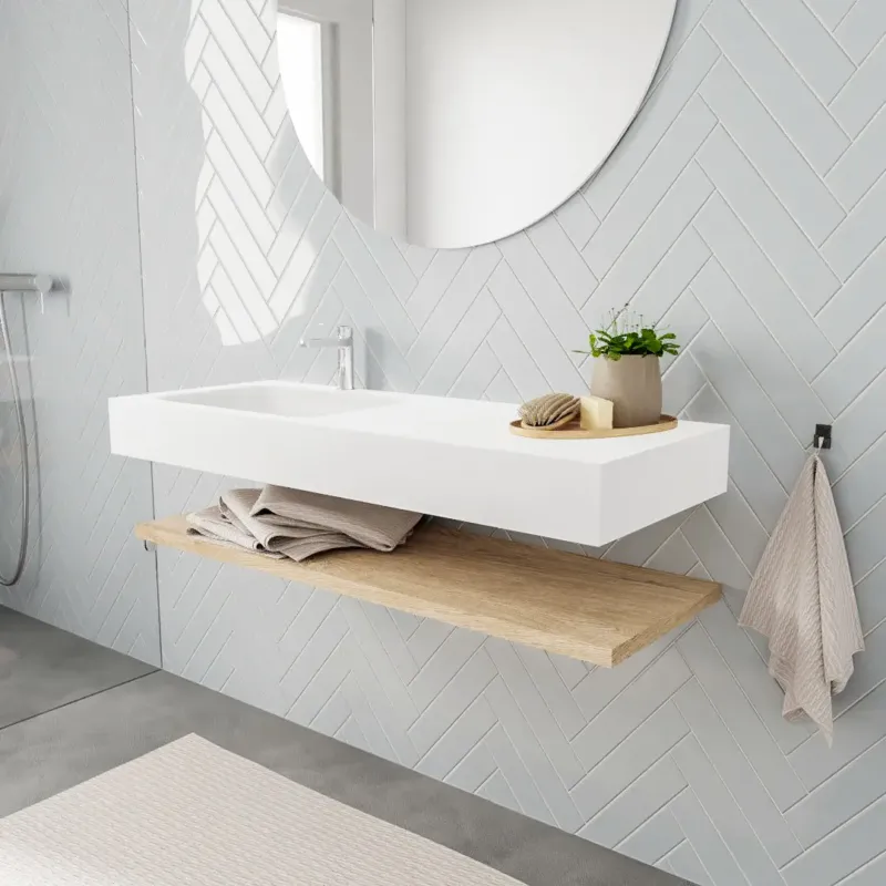 Zaro ALAN vrijhangende wastafel 120cm met wasbak Enkel links en planchet in kleur washed oak 0 lade(s) Nu Kopen