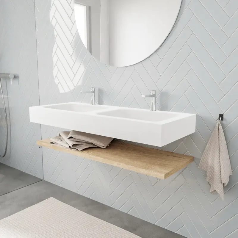 Express Levering Zaro ALAN vrijhangende wastafel 120cm met wasbak dubbel en planchet in kleur washed oak 0 lade(s)
