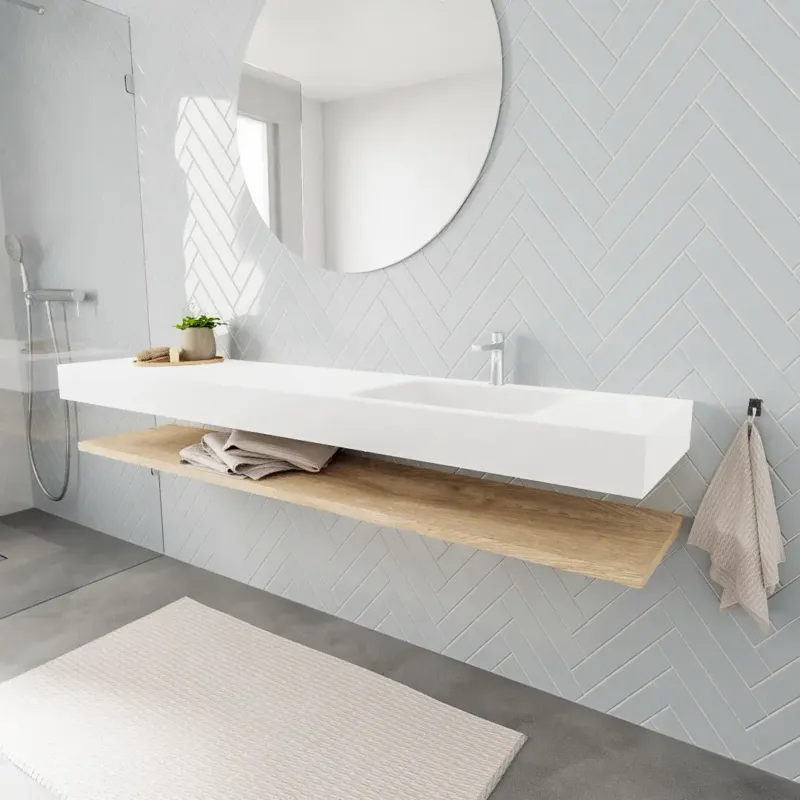 Zaro ALAN vrijhangende wastafel 200cm met wasbak Enkel rechts en planchet in kleur washed oak 0 lade(s) Dagaanbieding