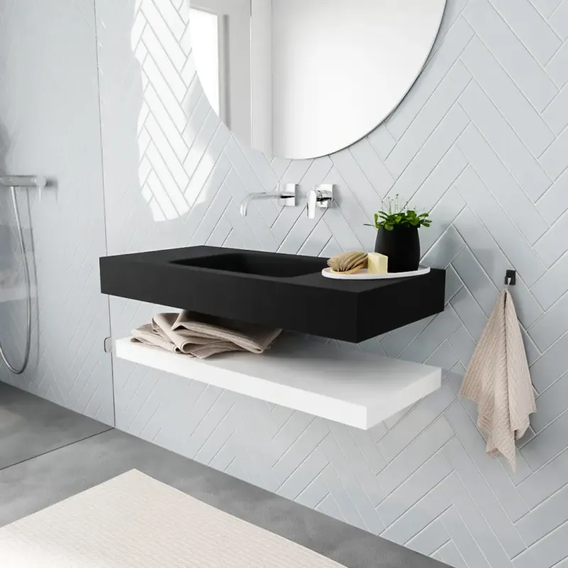 Bestseller Zaro ALAN vrijhangende wastafel 100cm met wasbak Enkel midden en solid suface planchet in kleur Wit mat 0 lade(s)