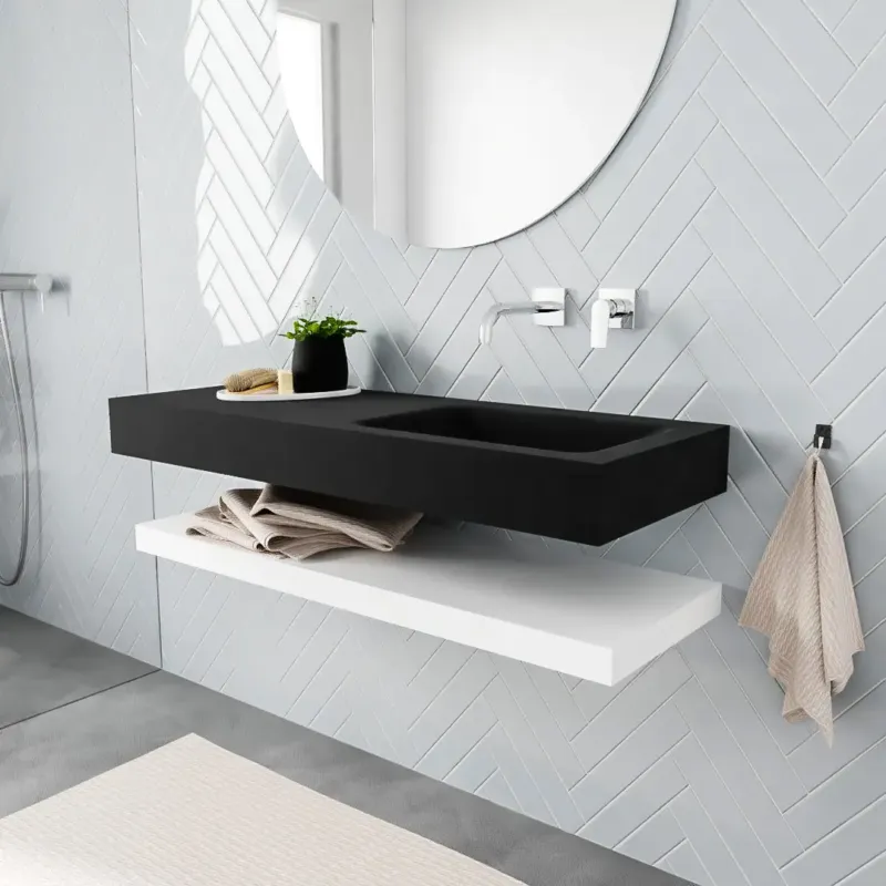 Zaro ALAN vrijhangende wastafel 120cm met wasbak Enkel rechts en solid suface planchet in kleur Wit mat 0 lade(s) Meest Verkocht