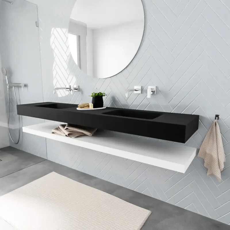 Zaro ALAN vrijhangende wastafel 200cm met wasbak dubbel en solid suface planchet in kleur Wit mat 0 lade(s) Nieuw
