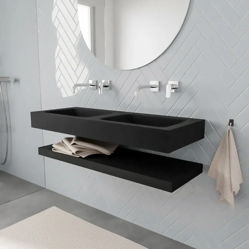 Betrouwbaar Zaro ALAN vrijhangende wastafel 120cm met wasbak dubbel en solid suface planchet in kleur Zwart mat 0 lade(s)