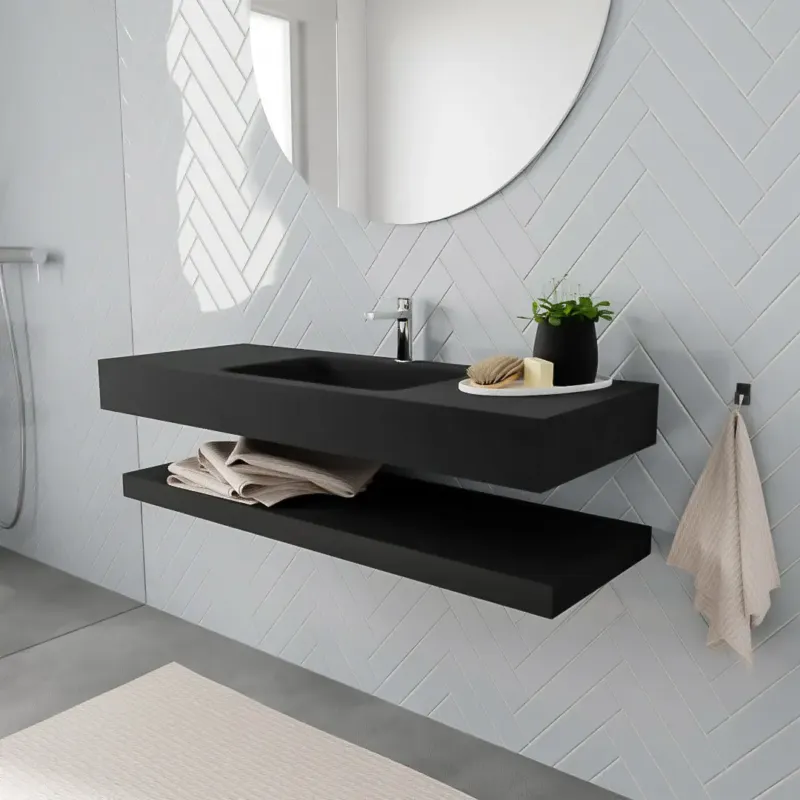 Meest Verkocht Zaro ALAN vrijhangende wastafel 120cm met wasbak Enkel midden en solid suface planchet in kleur Zwart mat 0 lade(s)