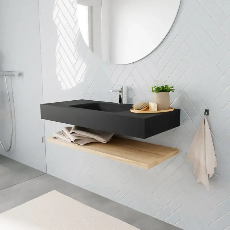 Zaro ALAN vrijhangende wastafel 100cm met wasbak Enkel midden en planchet in kleur washed oak 0 lade(s) Op = Op