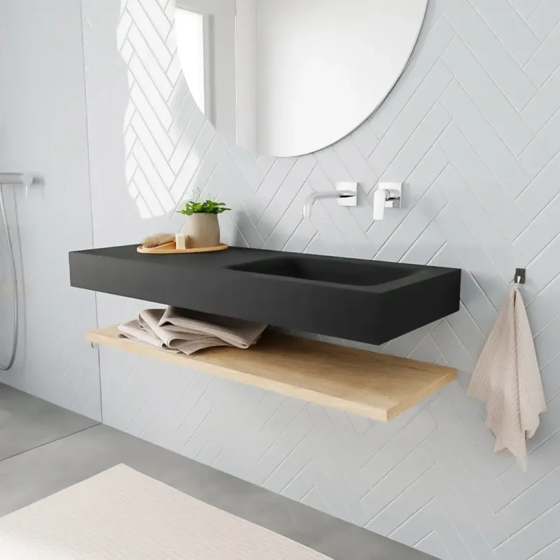 Zaro ALAN vrijhangende wastafel 120cm met wasbak Enkel rechts en planchet in kleur washed oak 0 lade(s) Op = Op