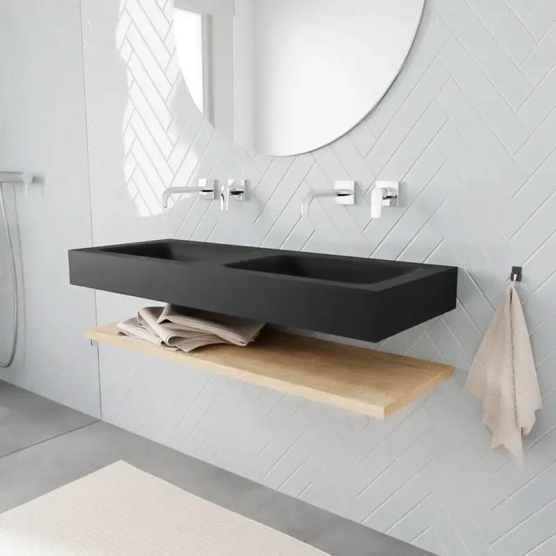 Zaro ALAN vrijhangende wastafel 120cm met wasbak dubbel en planchet in kleur washed oak 0 lade(s) Favoriet