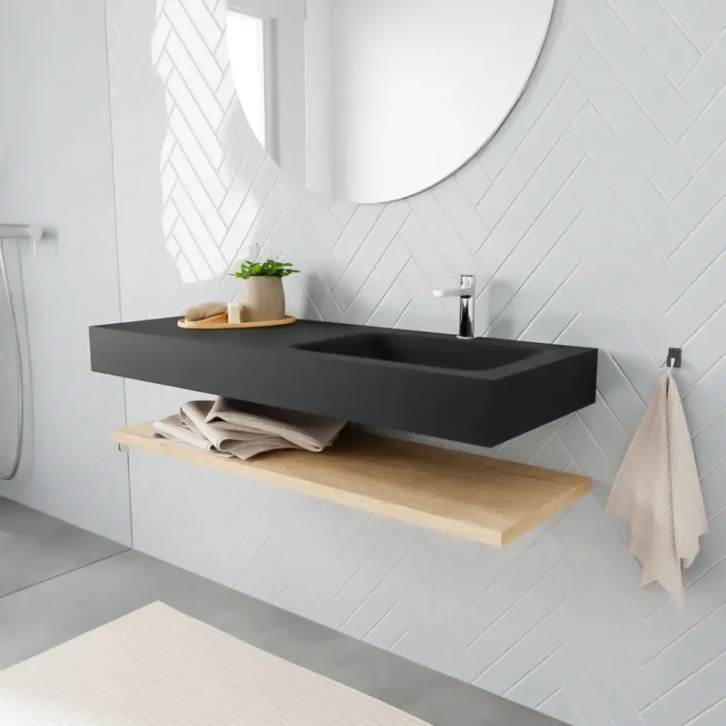 Zaro ALAN vrijhangende wastafel 120cm met wasbak Enkel rechts en planchet in kleur washed oak 0 lade(s) Speciale Aanbieding