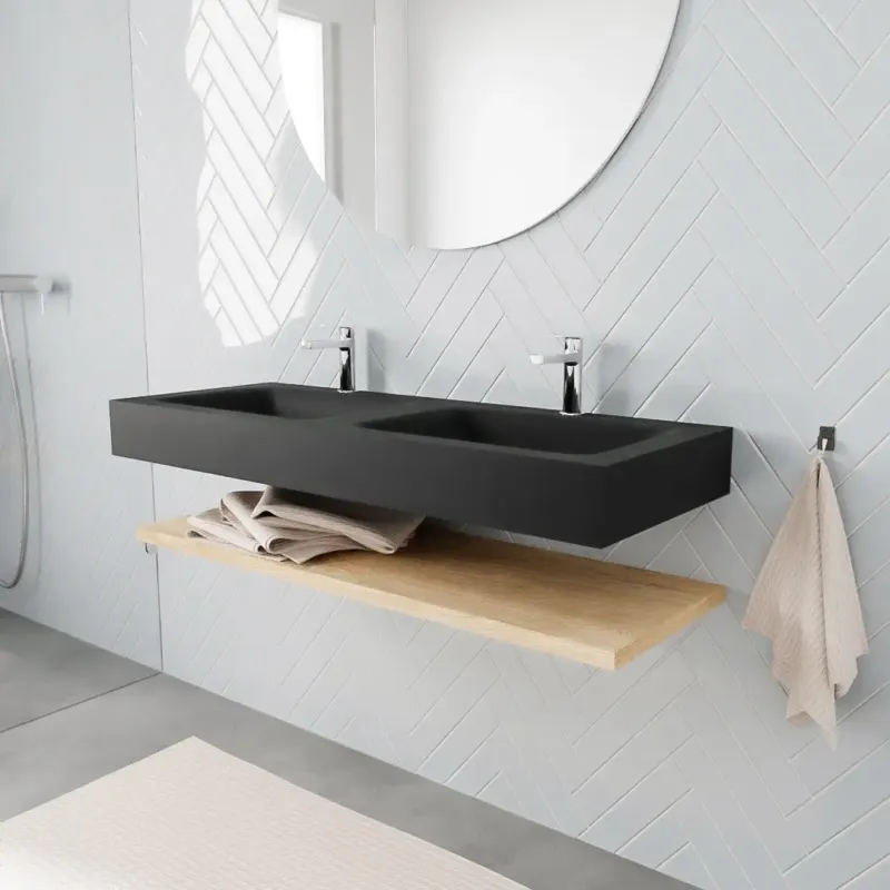 Zaro ALAN vrijhangende wastafel 120cm met wasbak dubbel en planchet in kleur washed oak 0 lade(s) Premium