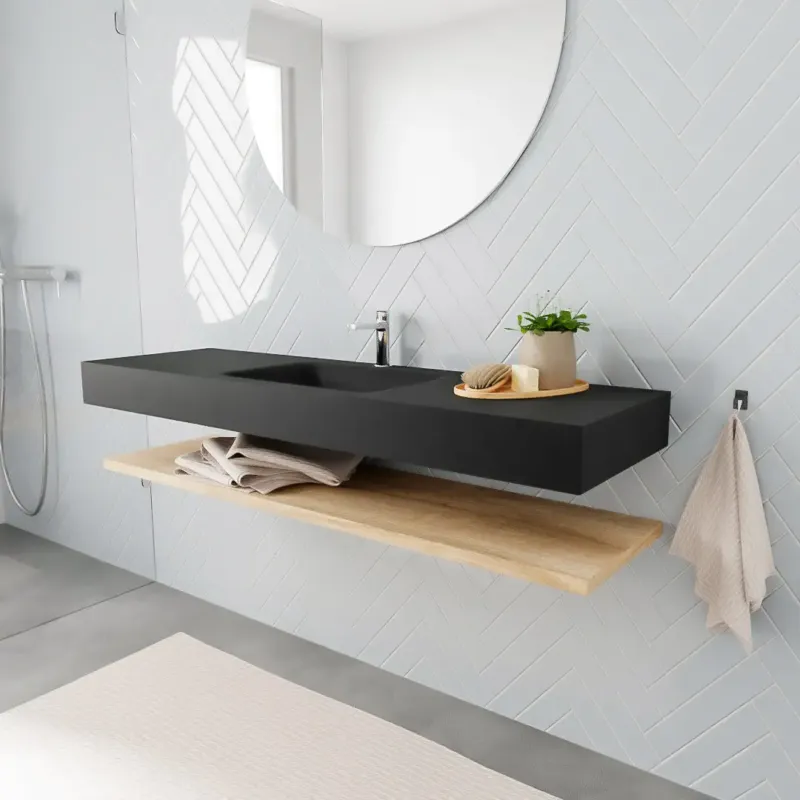 Direct Verzonden Zaro ALAN vrijhangende wastafel 150cm met wasbak Enkel midden en planchet in kleur washed oak 0 lade(s)