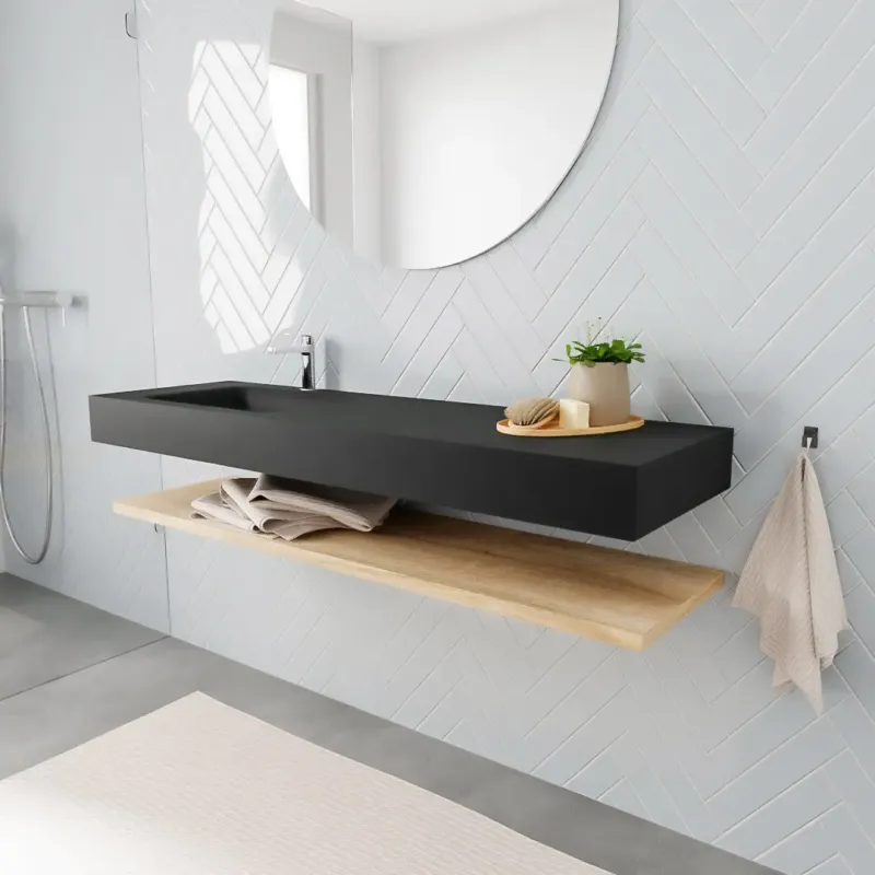 Zaro ALAN vrijhangende wastafel 150cm met wasbak Enkel links en planchet in kleur washed oak 0 lade(s) Must-Have