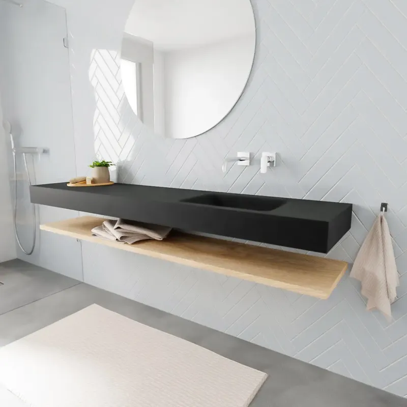 Zaro ALAN vrijhangende wastafel 200cm met wasbak Enkel rechts en planchet in kleur washed oak 0 lade(s) Finale Uitverkoop