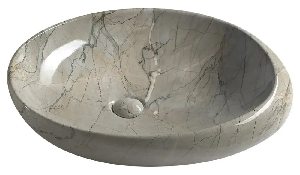 Sapho Dalma keramische waskom grijs marmer structuur 68x44x16,5cm Premium