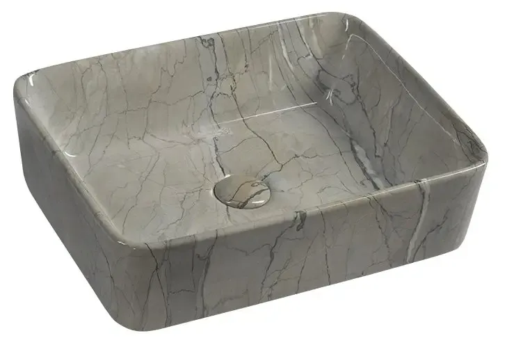 Sapho Dalma keramische waskom grijs marmer structuur 48x38x13cm Gratis Retour