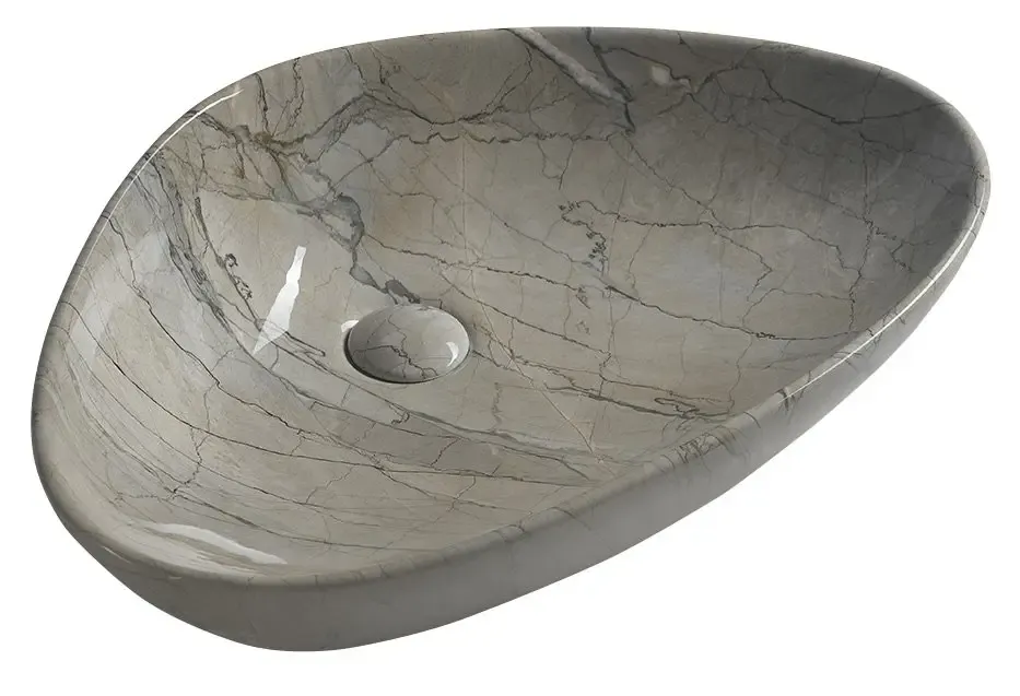 Gratis Retour Sapho Dalma keramische waskom grijs marmer structuur 58x39x14cm